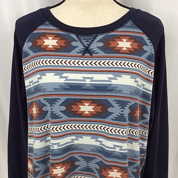 Eddie Bauer Legend Wash Sweatshirt Top Womens Size 2XL Navy Blue Aztec Western - Picture 5 of 9
